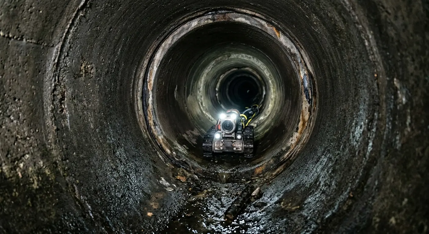 Robotic sewer camera inspecting pipe interior for Drain Snake Service in Easton