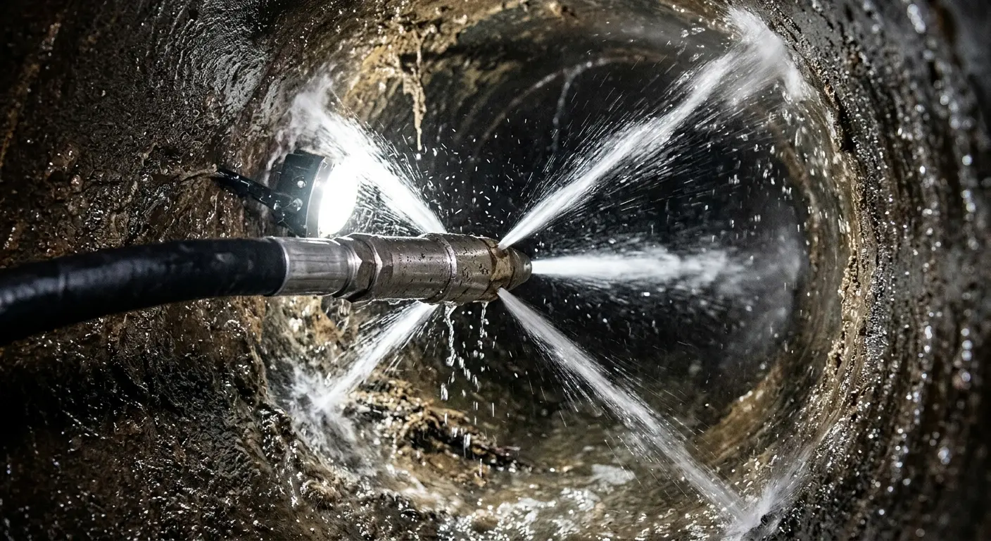 High-pressure hydro jetting nozzle cleaning sewer pipe for Storm Drain Cleaning in Easton